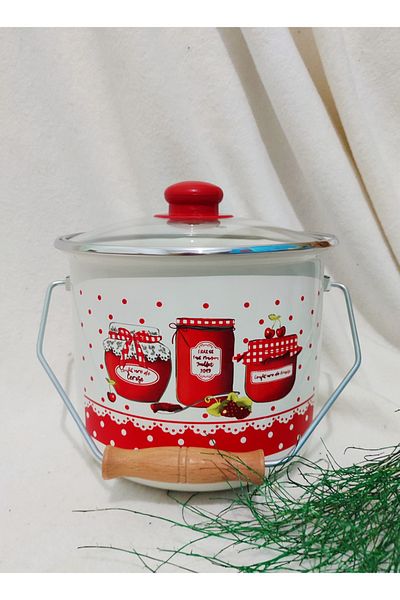EBRULİEMAYE Red Jar Enamel Copper 3.8 Liters 20 cm Diameter Red Peak Milk Yogurt Pulses Flour Copper