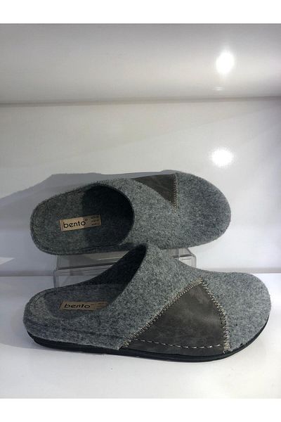BENTO Men's Gray Felt House Slippers 63006