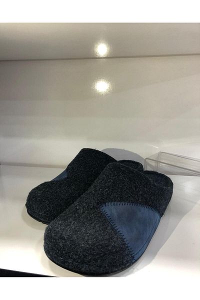 BENTO Men's Navy Blue Felt House Slippers 63006