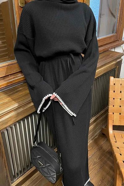 lamelif Bat Sleeve Knitwear Dress Black