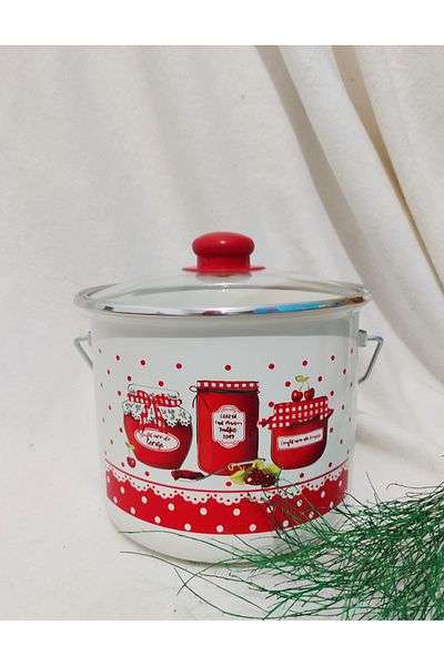 EBRULİEMAYE Red Jar Enamel Copper 3.8 Liters 20 cm Diameter Red Peak Milk Yogurt Pulses Flour Copper