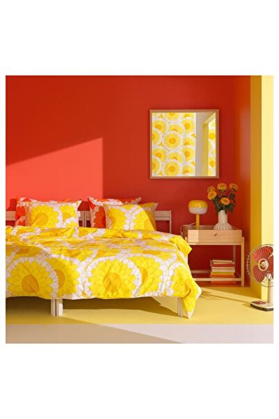 IKEA Kransmalva Double Duvet Cover Set - Yellow, 240X220/50X60 cm