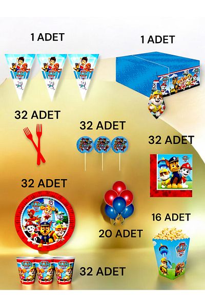 VibeHome 32 Person Paw Patrol Themed XL Pack - Birthday Party & Fun Events