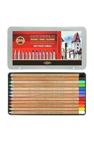 Koh-i Noor Gioconda Metal Box of 12 - Dry Pastel Crayons Set 8827-12