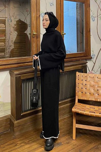 lamelif Bat Sleeve Knitwear Dress Black