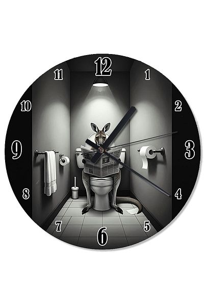 karizmart Kangaroo Shaped Wall Clock Reading Newspaper in Toilet