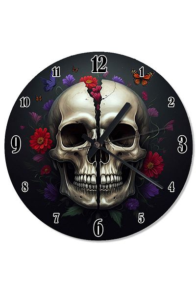 karizmart Skull and Flowers Flowing Wall Clock