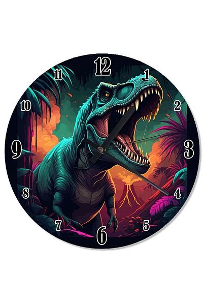 karizmart T-Rex Dinosaur Design Wall Clock in the Forest