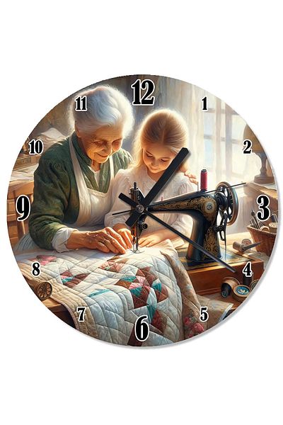 ekart Sewing Mother and Granddaughter Design Wall Clock