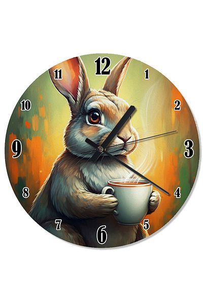 karizmart Rabbit Holding a White Cup Special Design Wall Clock
