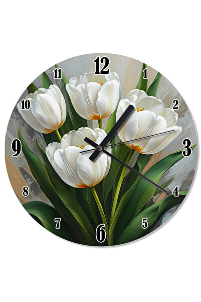 ekart ساعة حائط تناظرية رائعة من الزنبق الأبيض