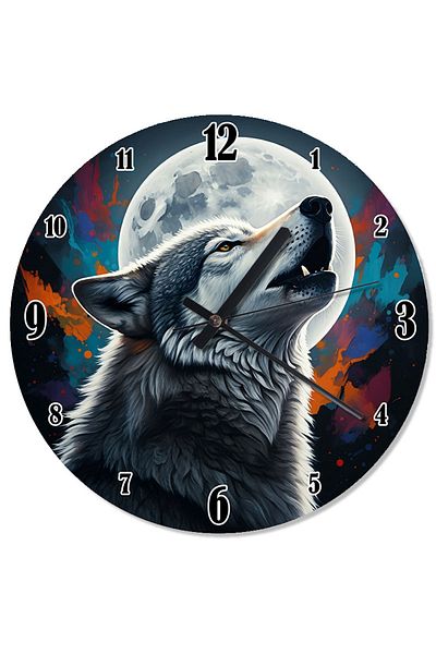 ekart Wolf Howling at Moonlight Design Wall Clock