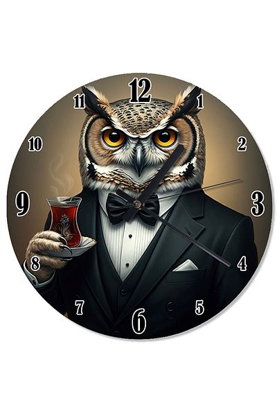 karizmart Tuxedo Owl and Tea Shaped Wall Clock