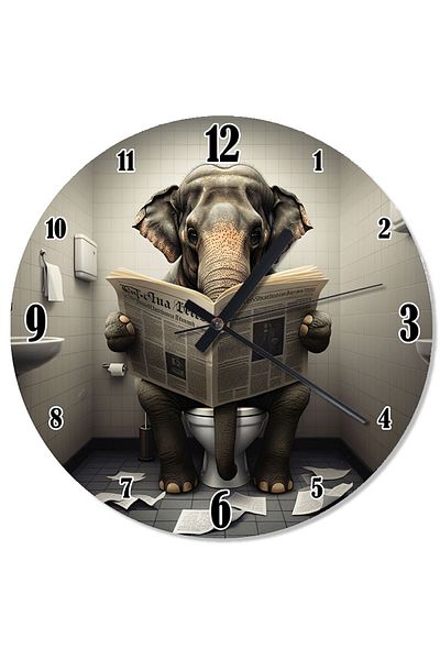 karizmart Elephant Reading Newspaper Patterned Wall Clock