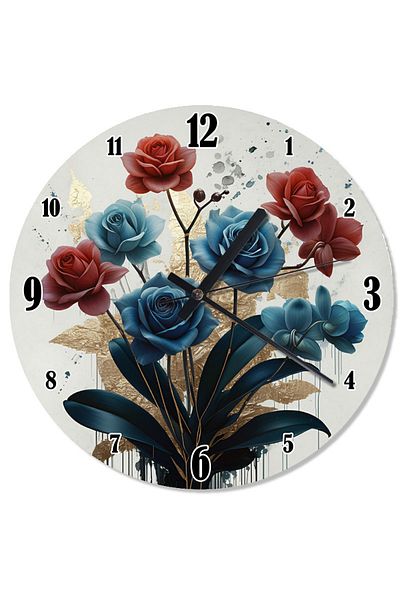 ekart Blue and Red Roses Design Wall Clock