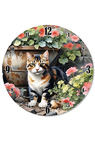ekart Floral Cat Pattern Wall Clock in the Garden