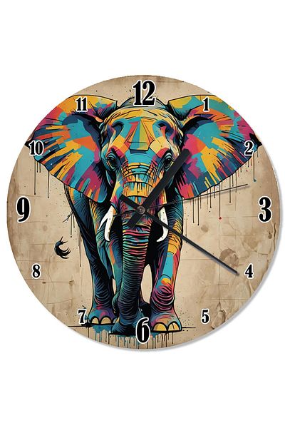 karizmart Colorful Elephant Drawing Decorative Wall Clock