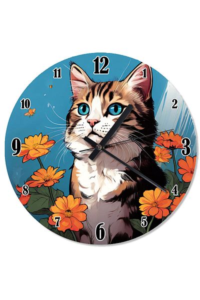 ekart Cat in Flowers Decorative Wall Clock