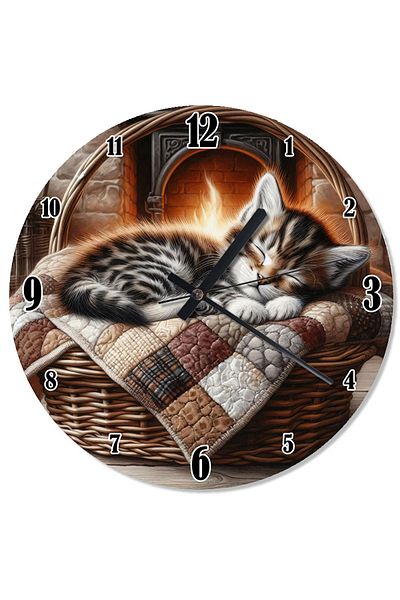 ekart Fireplace and Sleeping Cat Silent Wall Clock