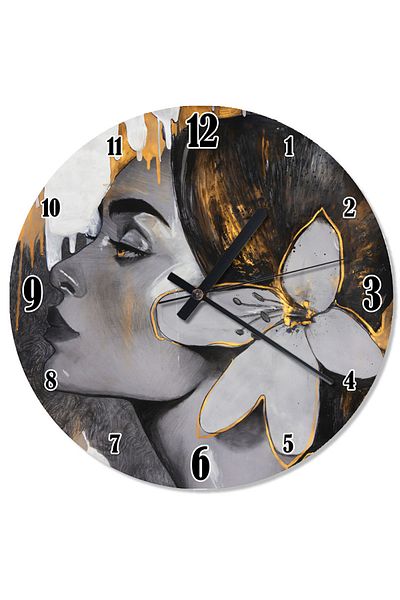 karizmart Portrait of Woman with Flowers Analog Wall Clock