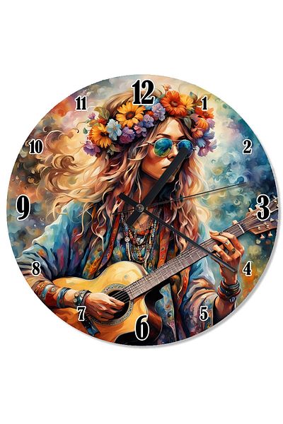 ekart Woman Playing Guitar with Flowers Silent Wall Clock