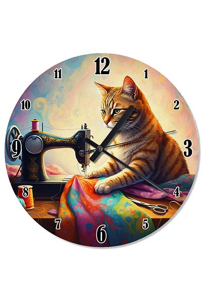 karizmart Cat in Sewing Machine Special Design Wall Clock