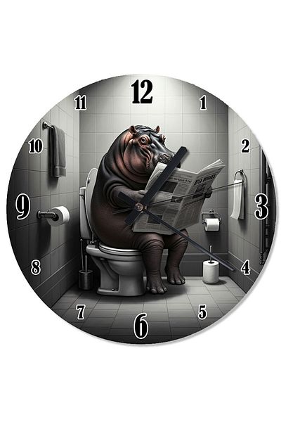 karizmart Hippopotamus Reading Newspaper in the Toilet Retro Wall Clock