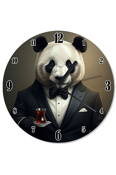 karizmart Tuxedo Panda and Tea Analog Wall Clock