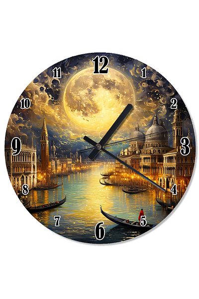 karizmart Gold Colored River Landscape Decorative Wall Clock