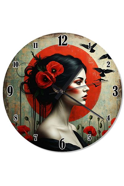 ekart Red Floral Women's Patterned Wall Clock