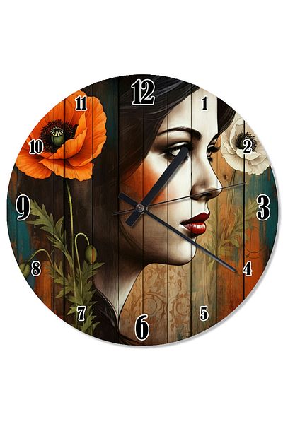 ekart Red Poppy and Women Design Wall Clock