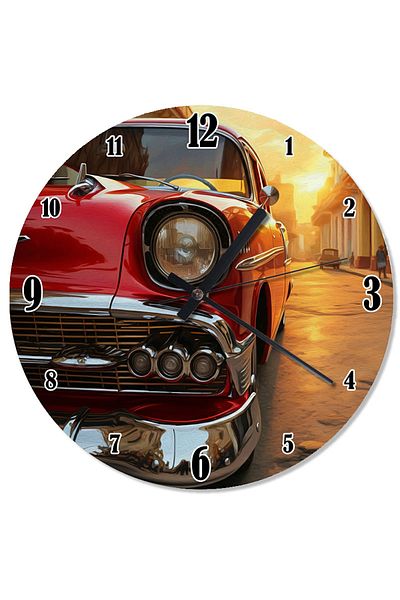 ekart Red Classic Car Printed Wall Clock