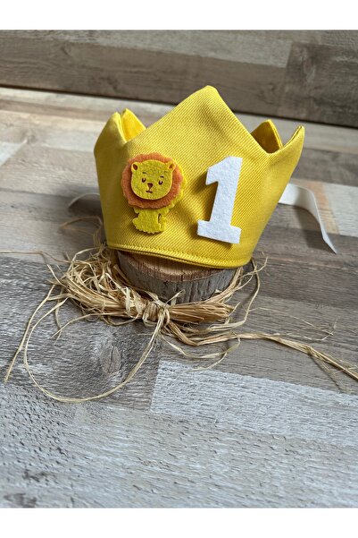 Feriatolye تاج حفلات مصنوع يدويًا بتصميم سفاري باللون الأصفر لعمر سنة واحدة