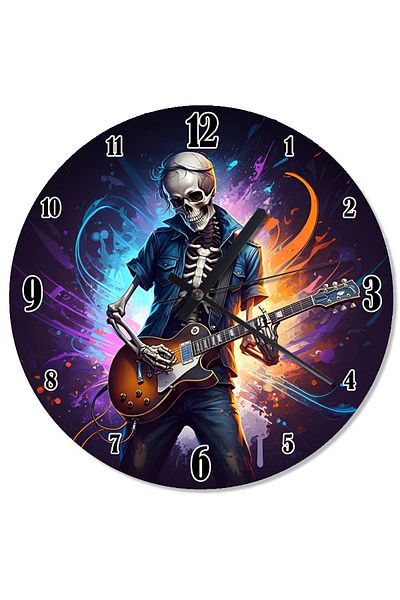 karizmart Skeleton Playing Guitar (Purple) Silent Wall Clock