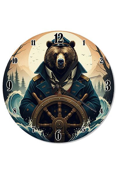 karizmart Captain Panda and Ship Wheel Retro Wall Clock