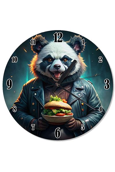 ekart Panda Holding a Hamburger Design Wall Clock