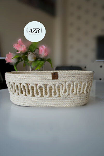 AZR HOME DESİGN JÜT HASIR  KREM OVAL SEPET ORGANİZER DEKOR