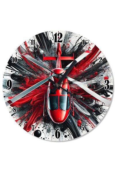 karizmart Red Helicopter Drawing Decorative Wall Clock