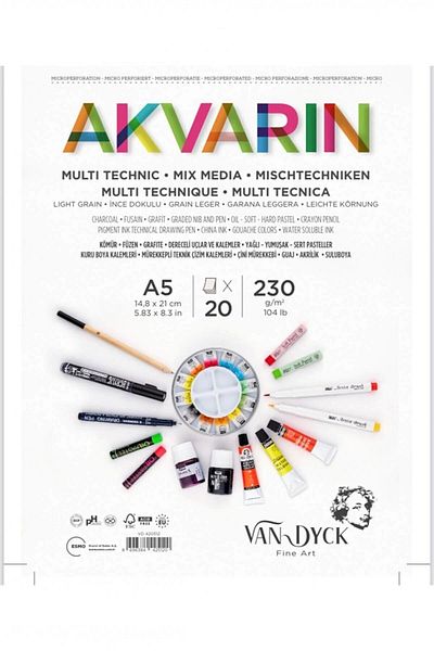Van Dyck Akvarin A5 230gr 20yp Multi Technic Mix Media Drawing Notebook / 420512