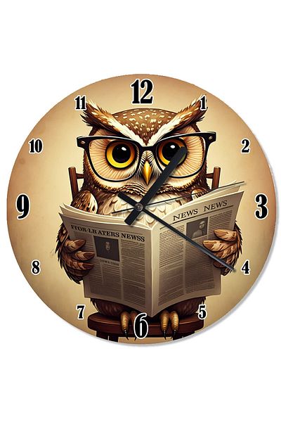 ekart Owl Shaped Wall Clock Reading Newspaper
