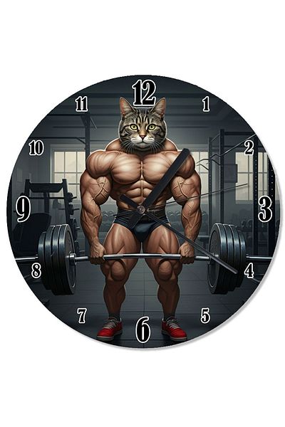 karizmart Muscular Cat and Barbell Flowing Wall Clock
