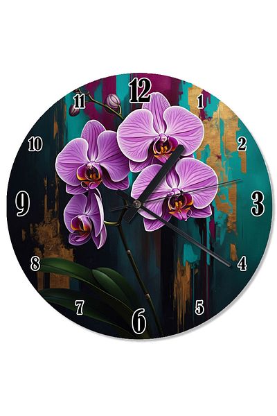 karizmart Pink Orchid Flower Silent Wall Clock