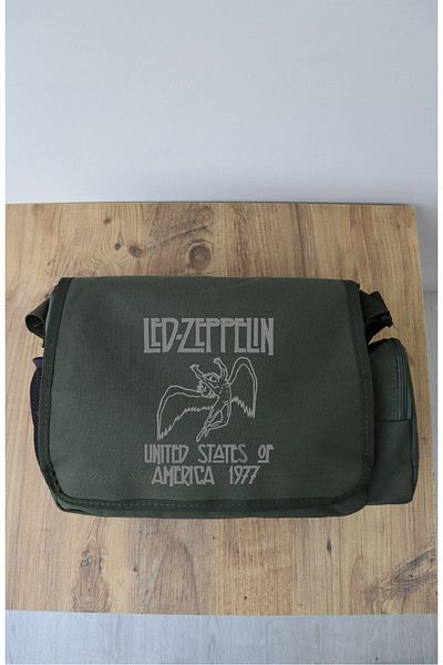 Fuddy Moda Τσάντα Led Zeppelin Written Messenger, Unisex Rock Band τυπωμένη τσάντα ώμου
