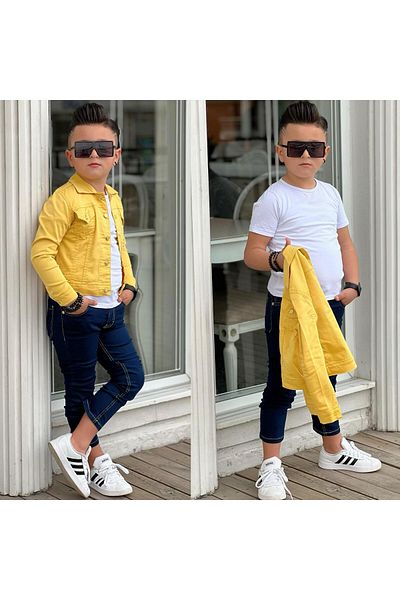 aynuraa Boy's Gabardin Jacket, Jeans, Pants and Baddy 3 Pieces Suit