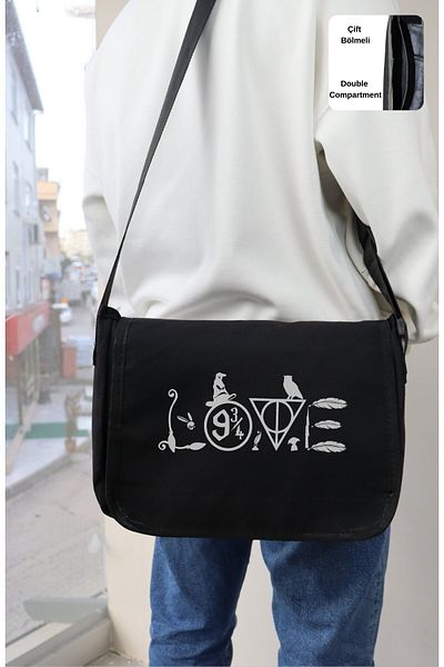 Fuddy Moda Geantă Messenger Love Written, Geantă de umăr unisex cu imprimeu Hary Poter