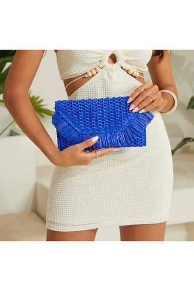 Dgt Luxury Colorful Tasseled Straw Knit, Handbag, Clutch, Invitation, Casual, Beach