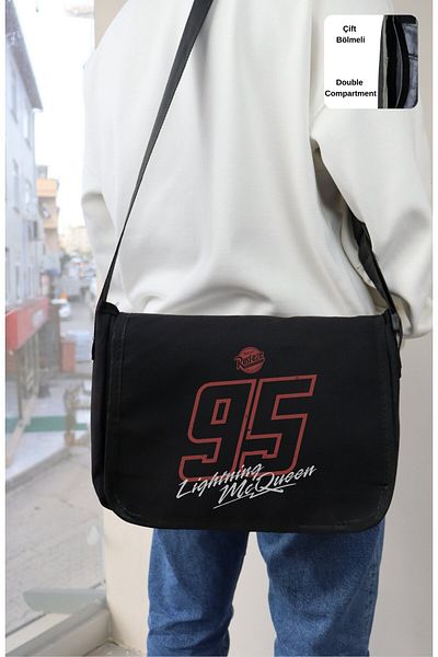 Fuddy Moda 95 Geantă Messenger imprimată Lightning Mcqueen, Geantă de umăr unisex Cars imprimată