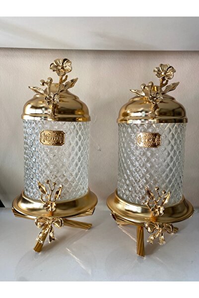 İmren Collection Lux Ayaklı 2’li Kavanoz Seti Cam 1kg kapasitelidir