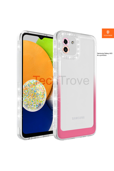 TechTrove Samsung Galaxy A03 Kılıf Simli Ve Renk Geçiş Tasarımlı Lens Korumal...
