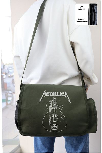 Fuddy Moda Metallica Lettering Messenger Bag, Unisex Guitar Rock Band Printed Shoulder Bag